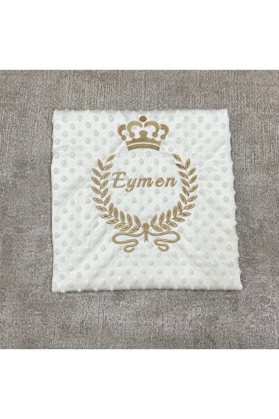 bebek desen İsme Özel Nohut Bebek Battaniye Gold Renk Nakışlı Çift Kat 80x90