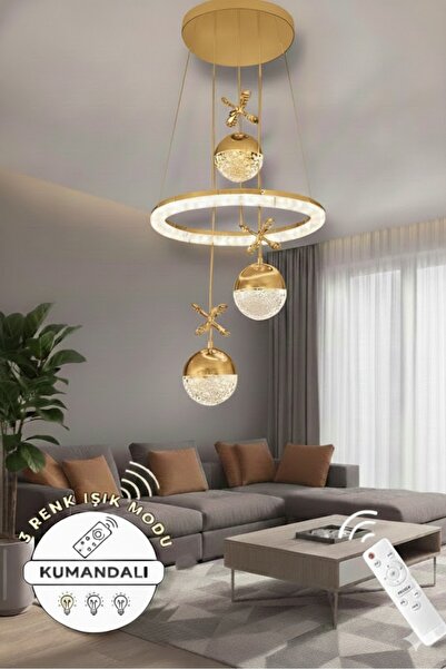 Ece Aydınlatma Heidi Gold Lüks Kumandalı Dimmerli 3 Renkli Salon ve Oturma Od...