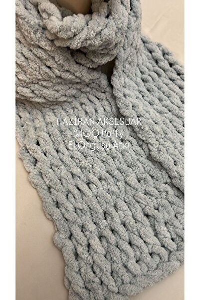 Haziran Accessory 100% Puffy Soft Hand Knitted, Unisex Scarf (Ice Blue)