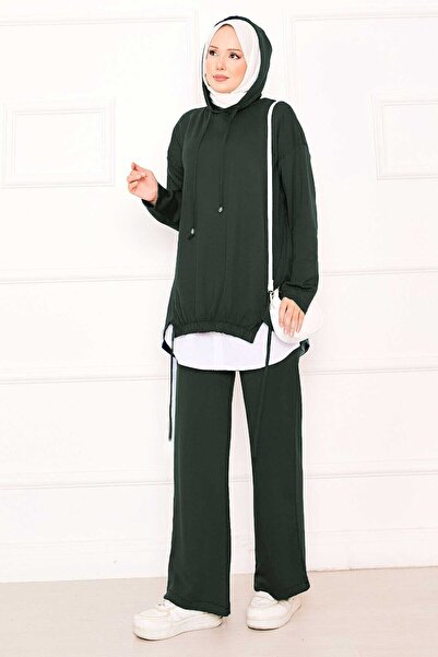 EBRUTESETTÜR Hooded Soft Suit with Rubber Detail on the Front, Khaki