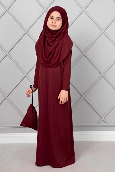 EBRUTESETTÜR Hijab Kids Prayer Dress Claret Red