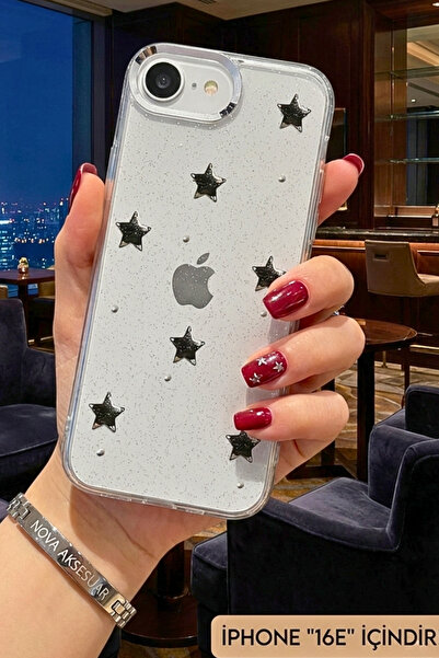 cepmoda iPhone 16E uyumlu Desenli Şeffaf kılıf - 3D Epoksi Kabartma Figürlü K...