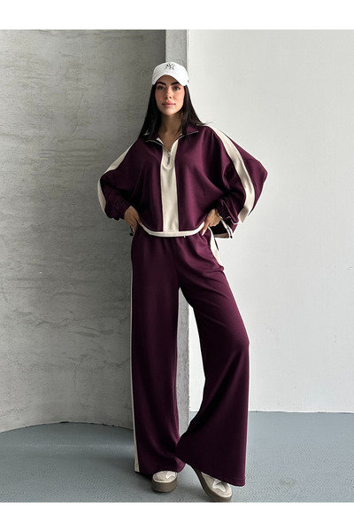 FERZOLAİO Urban Half Zipper Burgundy Tracksuit Set