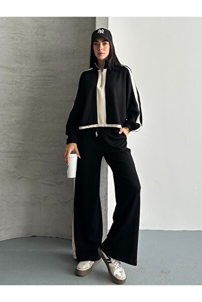 FERZOLAİO Urban Half Zipper Black Tracksuit Set