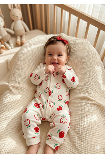 Nayinom %100 Pamuk, Yumuşak dokulu, raporlu kumaş, lale desenli kız bebek tulum