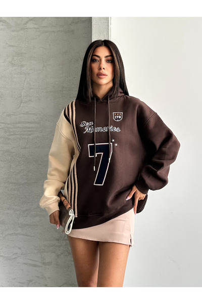 7 Sea Kapüşonlu Kahverengi Sweatshirt
