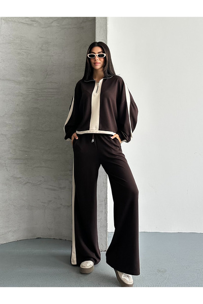 FERZOLAİO Urban Half Zip Brown Tracksuit Set