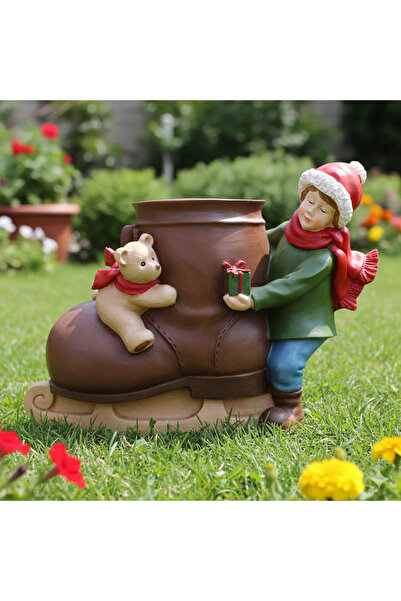 İki Cadı Tasarım Paten Ayıcık Detaylı Yılbaşı Mumluk Biblo Polyester Ev Dekor