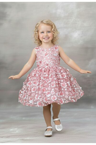 bright moon Kız çocuk 3 boyutlu çiçek elbise özel gün parti doğum günü elbisesi