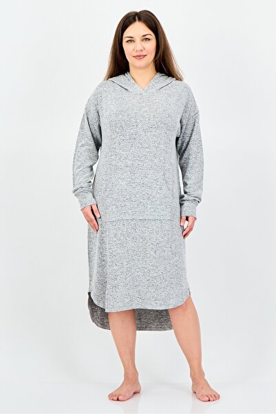 Felina فستان نسائي بأكمام طويلة من قماش الهيذر الرمادي