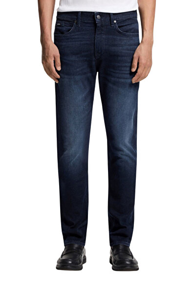 BOSS Men's Regular Fit Normal Waist Straight Leg Stretch Cotton Denim Navy Blue Jeans 50555263-409