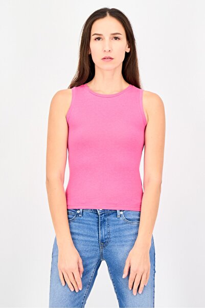 GAP Women Crew Neck Sleeveless Plain Tank Top, Dark Pink