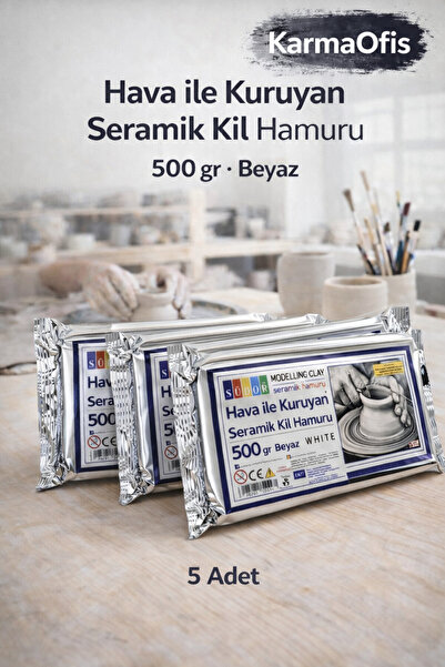 KarmaOfis Hava ile Kuruyan Seramik Kil Hamuru 500 gr Beyaz – 5 Adet Set