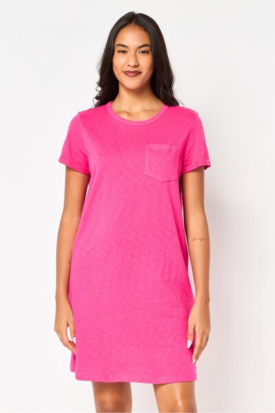 GAP Women Crew Neck Short Sleeve Solid Dress, Pink