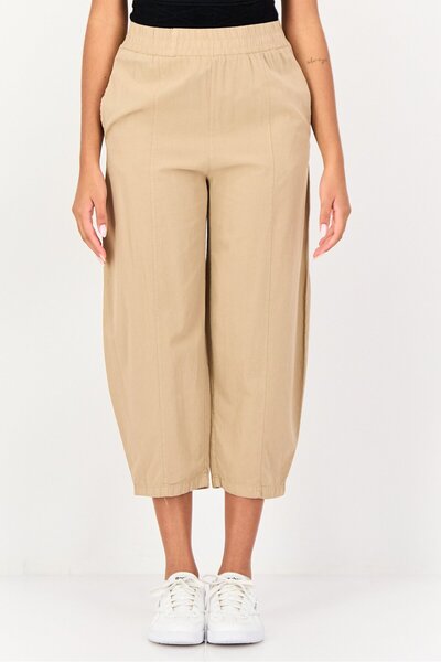 Bianco Lucci Women Regular Fit Solid Culotte Pants, Tan