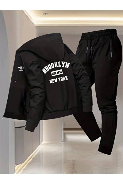 CLASSY.MODA Men's Hooded Summer Printed Casual Tracksuit Set