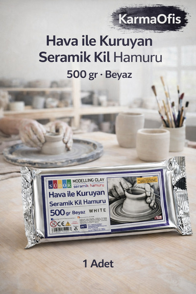 KarmaOfis Hava ile Kuruyan Seramik Kil Hamuru 500 gr Beyaz – 1 Adet