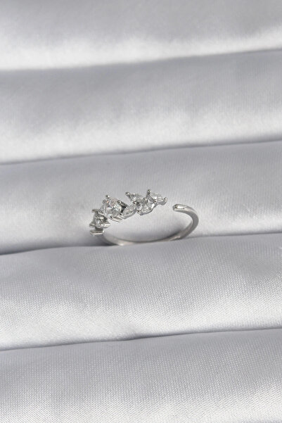 shopwave خاتم نسائي نحاسي فضي اللون مرصع بحجر الزركون على شكل زهرة - TJ-BYK3014