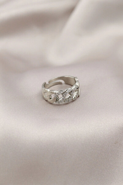 shopwave خاتم نسائي بسلسلة معدنية فضية اللون مرصعة بالأحجار - TJ-BYK2200