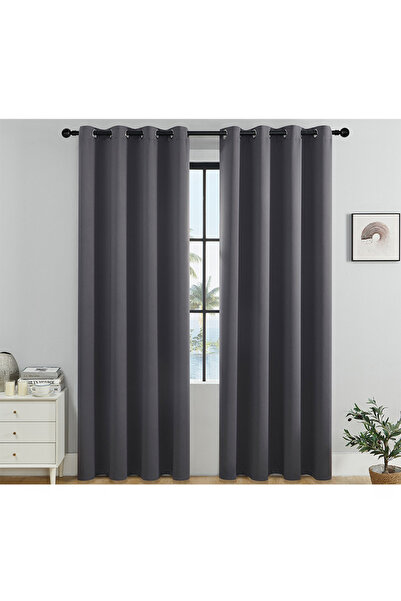 L&Wen Solid Blackout Curtains, Drapes Grommet Room Darkening Curtains (Gray (2 Panel) 140cm X 220cm)