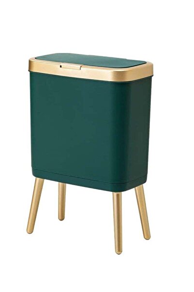 Arabest Bathroom Trash Can with Gold Edge,with Lid,Modern Narrow with Legs, Slim Plastic Trash Bin