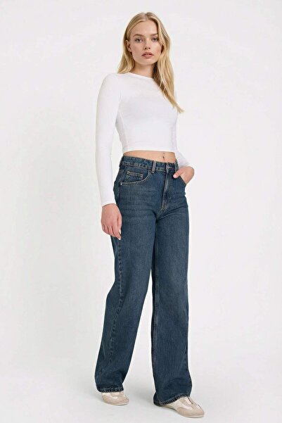 DeFacto Straight Wide High Waist Wide Leg Long Jean Pants F5180Ax25Cw