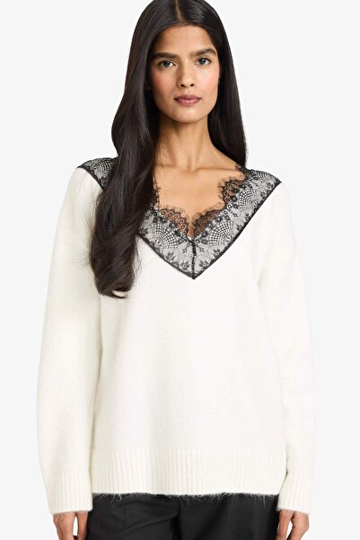 DeFacto Regular Fit V Neck Lace Detailed Knitwear Sweater G8551Ax25Wn