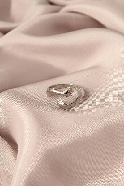 shopwave خاتم نسائي موديل يد معدنية فضية اللون قابلة للتعديل - TJ-BYK2135