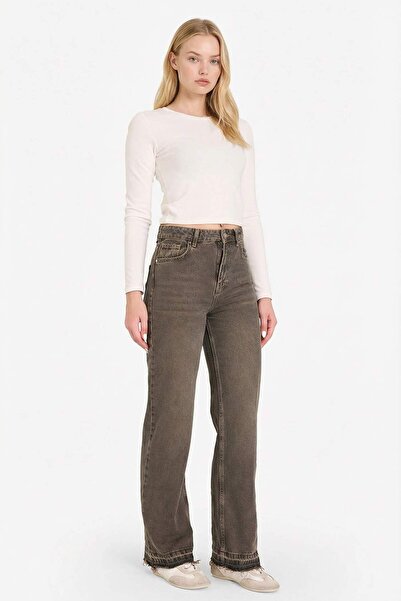 DeFacto 90S Wide Leg High Waist Cut Off Leg Long Jean Washed Pants G7438Ax26Sp