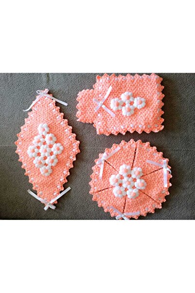 Esram Butik Banyo Lif, Çeyizlik, Kurdele İnci Detaylı Hediyelik El Örgüsü Üçl...