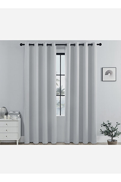 L&Wen Solid Blackout Curtains, Drapes Grommet Room Darkening Curtains (Light Gray (2 Panel) 140cm X 262cm)