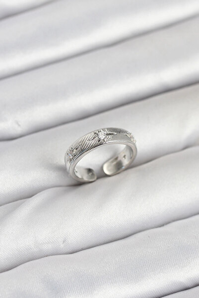 shopwave خاتم نسائي من النحاس الفضي اللون مرصع بحجر الزركون موديل نجمة القطب ...