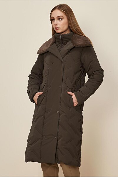 Alvina Fur Detailled Quilted Coat 90591