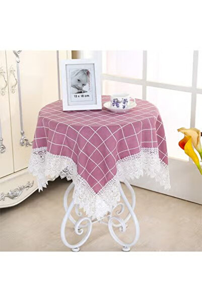 Generic European Square Lattice Round Table Cloth 130x130 Purple/White Table Cover