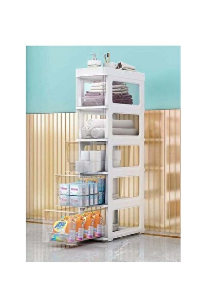 Arabest 5 Drawer Organiser, Rolling Organiser Cart with Drawers, Organiser Shelf for Kitchen, Bedroom(White)