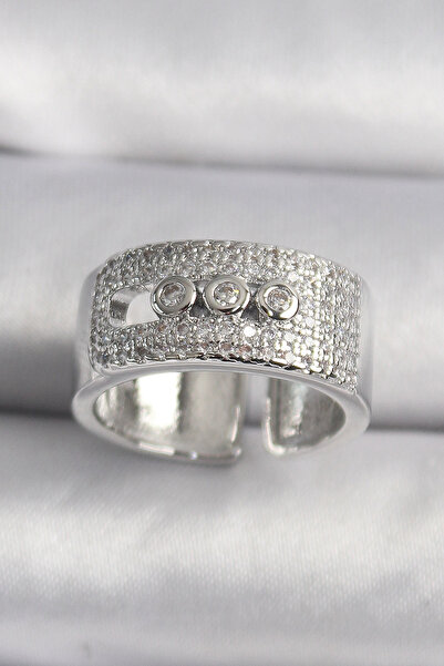 shopwave خاتم نسائي من النحاس الفضي اللون بحجر الزركون موديل ميسيكا - TJ-BYK3487