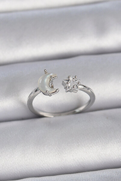 shopwave خاتم نسائي نحاسي فضي اللون لؤلؤي هلال حجر الزركون قابل للتعديل - TJ-...