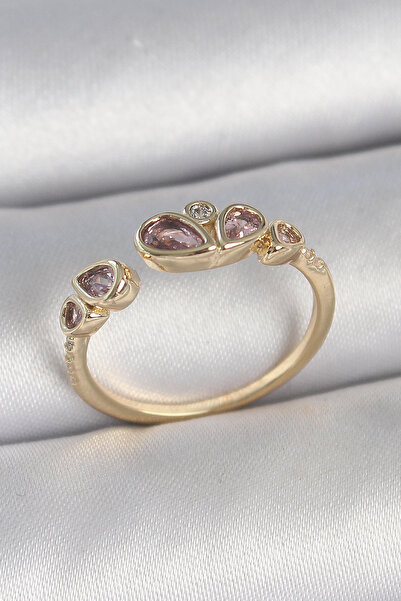 shopwave خاتم نسائي قابل للتعديل من حجر الزركون الوردي اللون الذهبي النحاسي -...