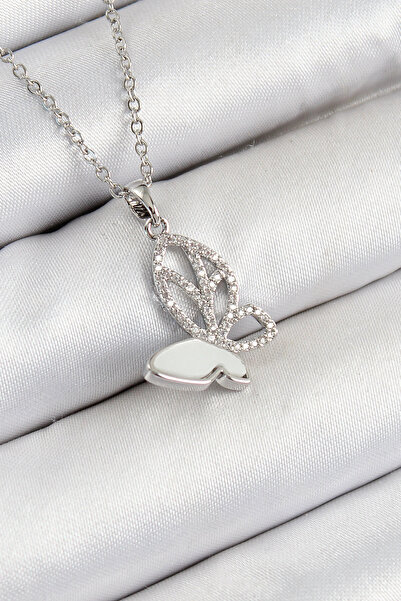 shopwave قلادة نسائية من الفولاذ 316L مرصعة بالزركون موديل فضي اللون - TJ-BKO...