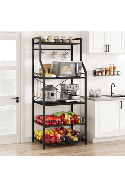 Garvee 5-Tier Kitchen Storage Shelf, Standing Bakers Rack, 2 Large Wire Basket