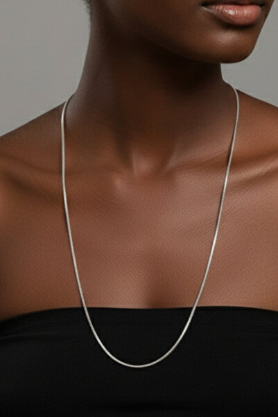 Rua Jewelry Steel Flat Snake Necklace - Extra Long 65 cm 1 mm Silver Color |   Non-Tarnishing, Unisex, 2 Years Warranty