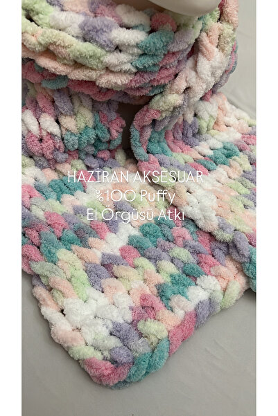 Haziran Aksesuar %100 Puffy Yumuşacık El Örgüsü, Unisex Atkı (Baby Color)