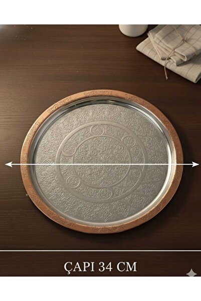 GÜR BAKIR Bakır tepsi 34 cm işlemeli