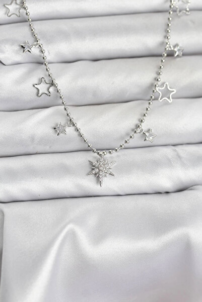 shopwave Brass Silver Color Zircon Stone Polar Star Model Women's Necklace - ...