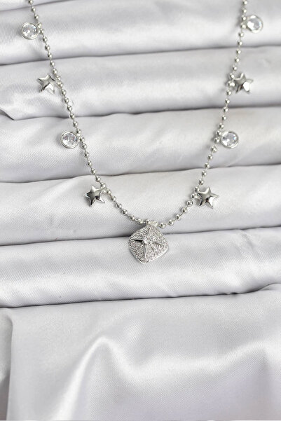 shopwave Brass Silver Color Zircon Stone Polar Star Model Women's Necklace - ...