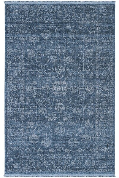 Cool Halı Zerina Mavi Yumuşak Pamuk Taban Etnik Desenli Vintage Rustik Modern...