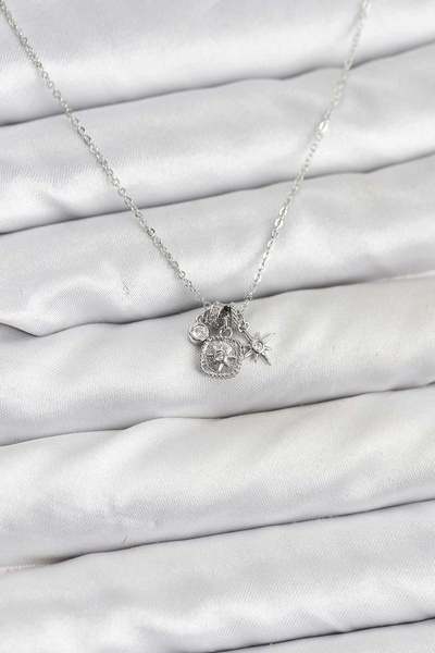 shopwave قلادة نسائية ذات طابع بسيط بلون نحاسي فضي - TJ-BKO10804