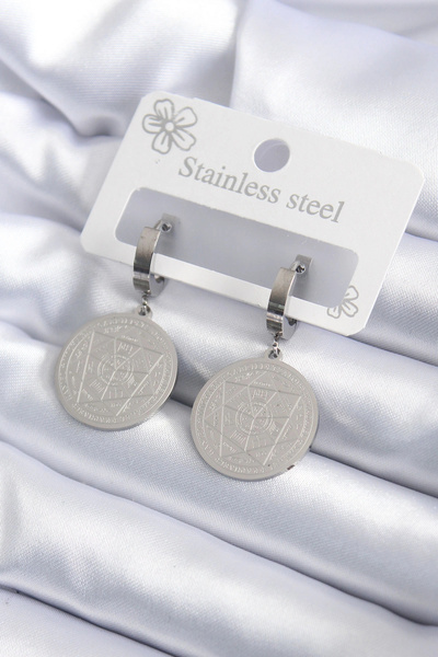 shopwave 316L الصلب الفضة اللون الخماسي نموذج التطريز أقراط نسائية - TJ-BKP7924