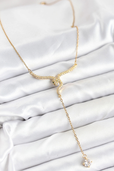 shopwave 316L Steel Chain Gold Color Snake Model Y Necklace - Tj-Bko10662