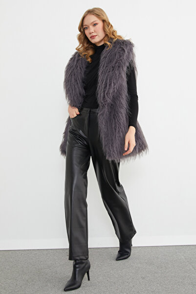 Fulla Moda Faux Fur Vest with Belt Detail